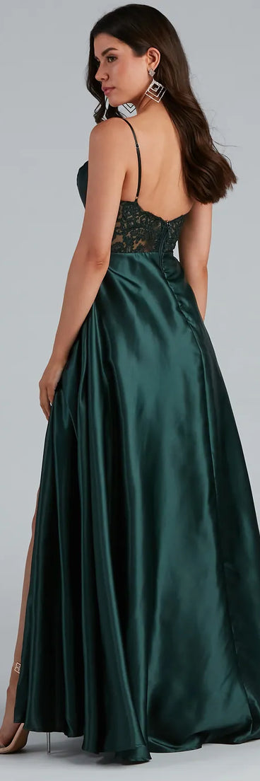 Lorella Satin Empire Lace Back Formal Dress