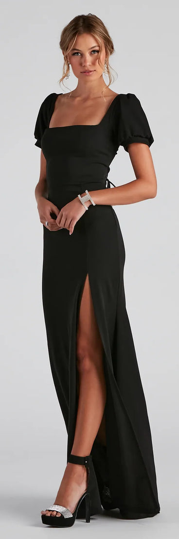 Turn heads at HOCO 2025 in this black homecoming dress, where statement-making details meet the iconic style of the Denali Formal Puff Sleeve Long Dress.
