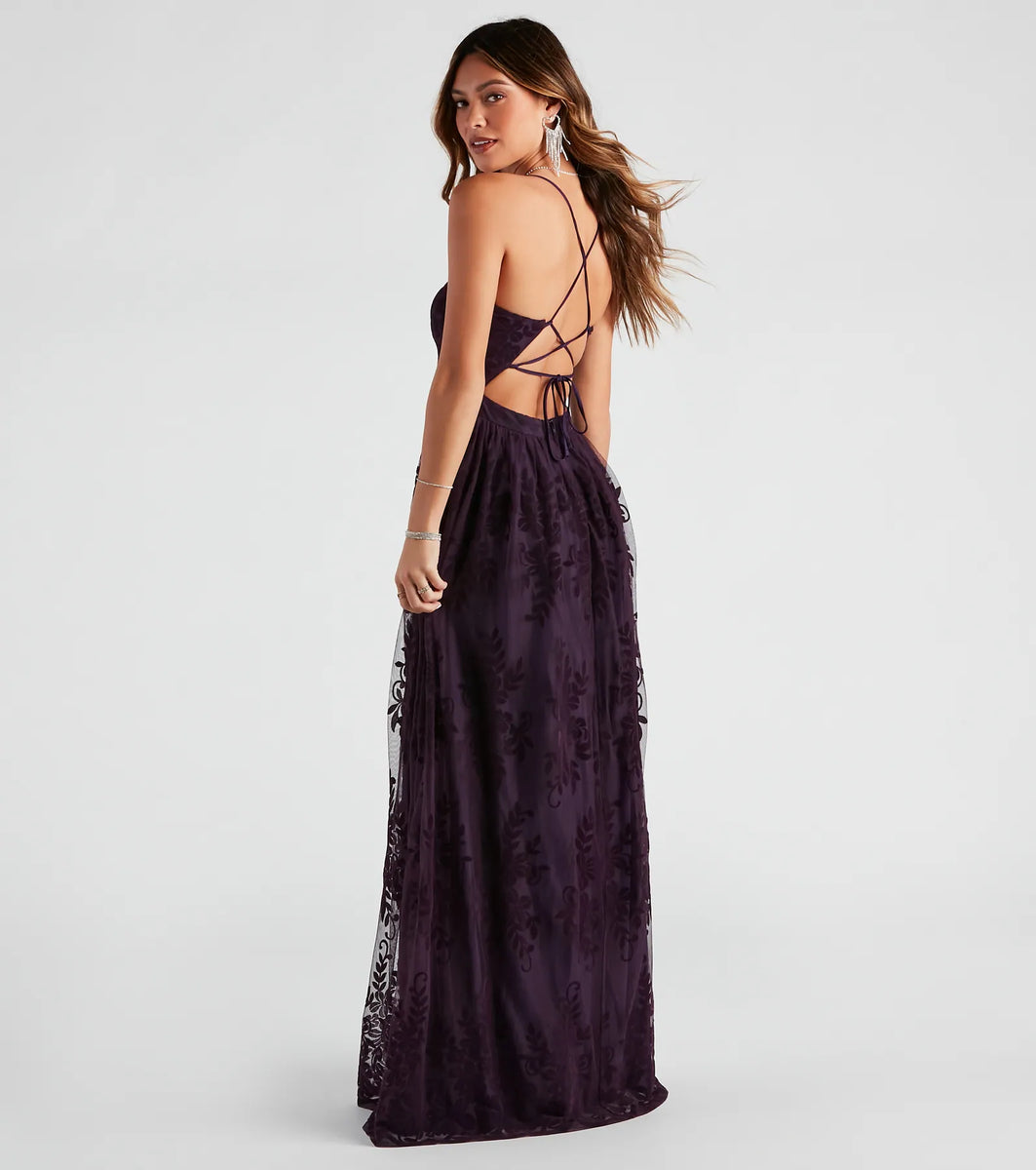 Desiree Formal Flocked Mesh Dress Desiree Formal Flocked Mesh Dress