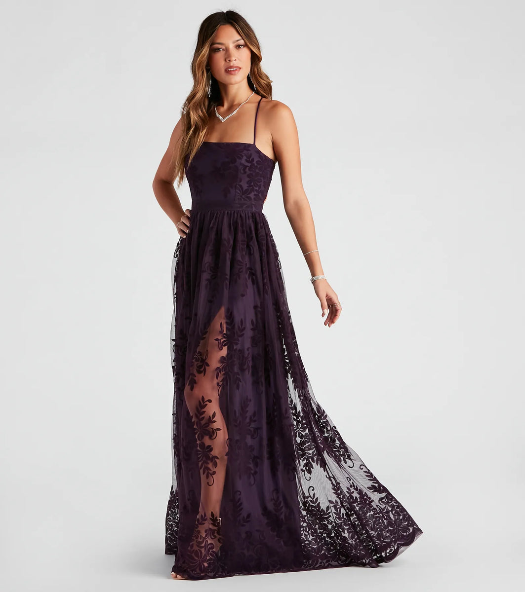 desiree formal flocked mesh dress Desiree Formal Flocked Mesh Dress