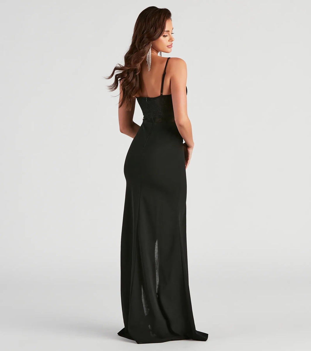 Corrine Sheer Lace High Slit Mermaid Dress | Windsor