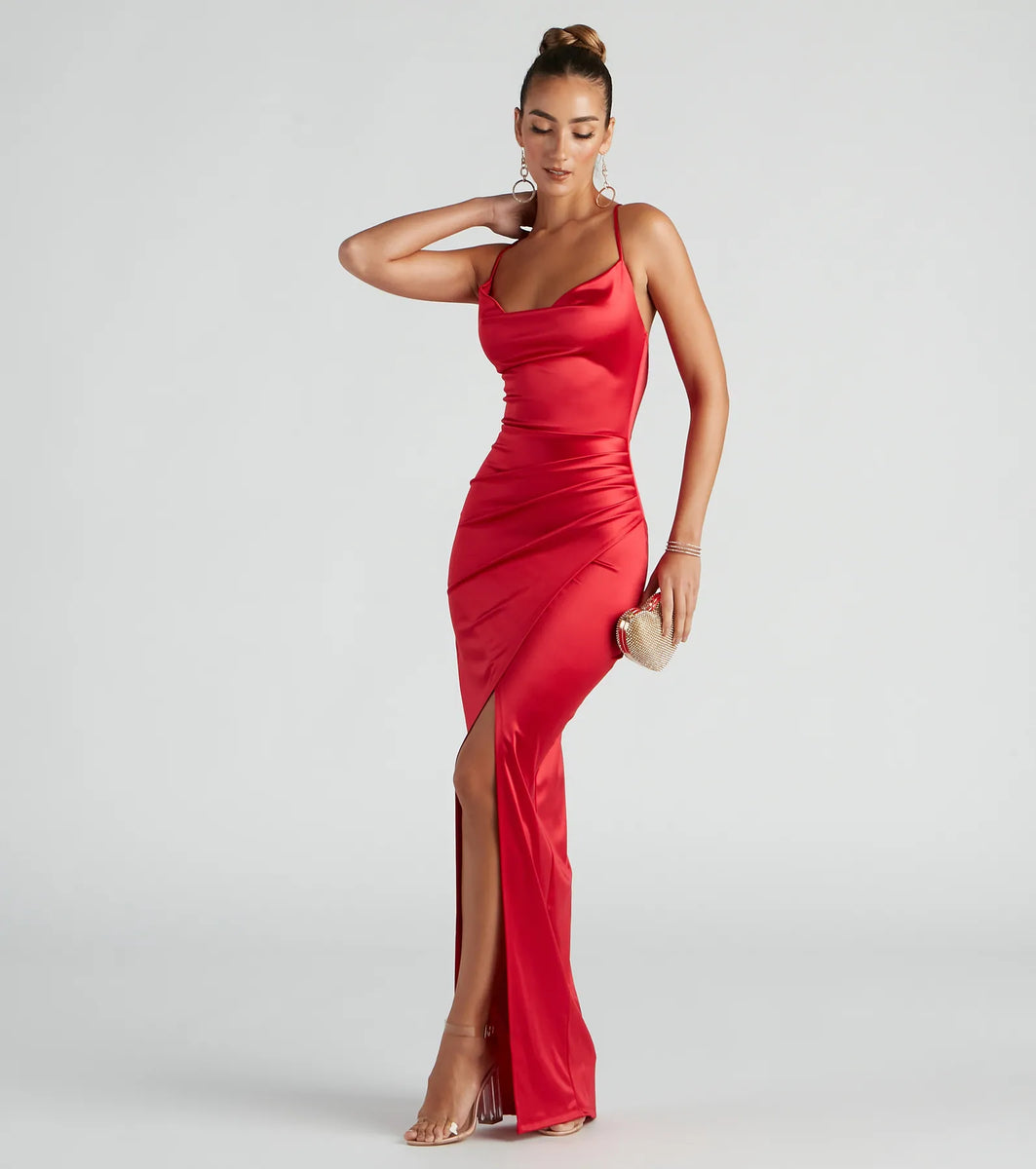Chelsea Satin High Slit Formal Dress | Windsor Chelsea Satin High Slit Formal Dress | Windsor