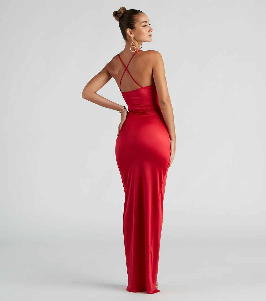 Chelsea Satin High Slit Formal Dress | Windsor Chelsea Satin High Slit Formal Dress | Windsor