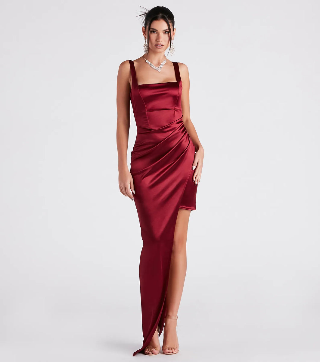 Callie High Slit Satin Formal Dress | Windsor Callie High Slit Satin Formal Dress | Windsor