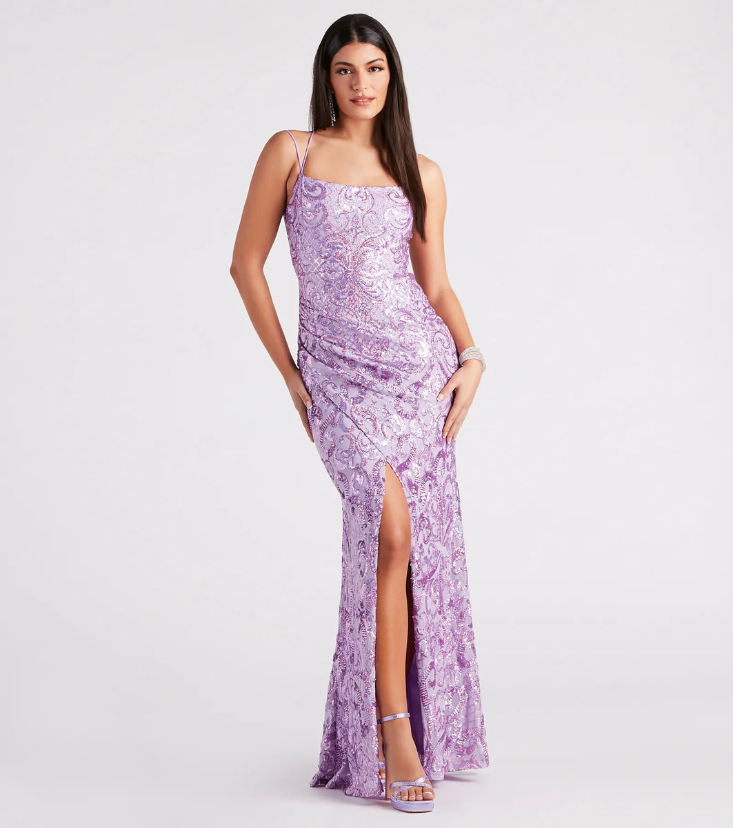 Violet Formal Glitter Sequin Mermaid Dress | Windsor Violet Formal Glitter Sequin Mermaid Dress | Windsor