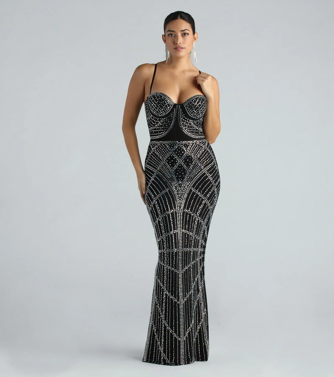 Mckenzie Formal Rhinestone Mesh Long Dress | Windsor