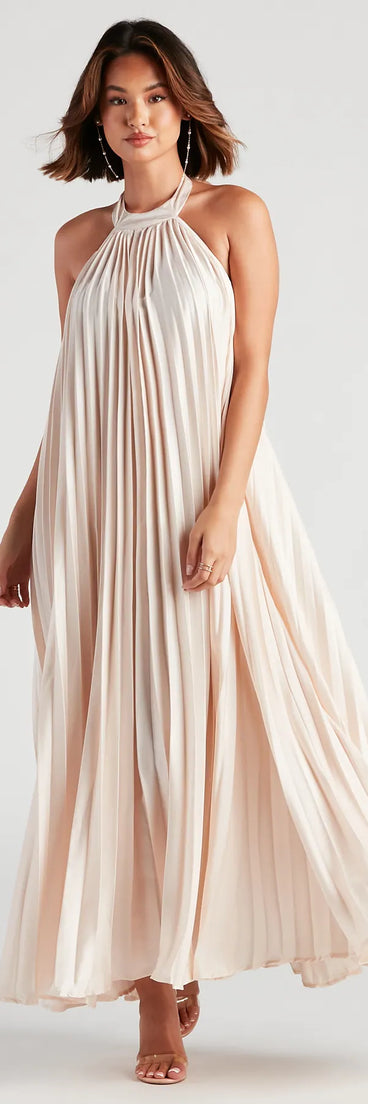 Kacey Formal Halter Pleated Long Dress