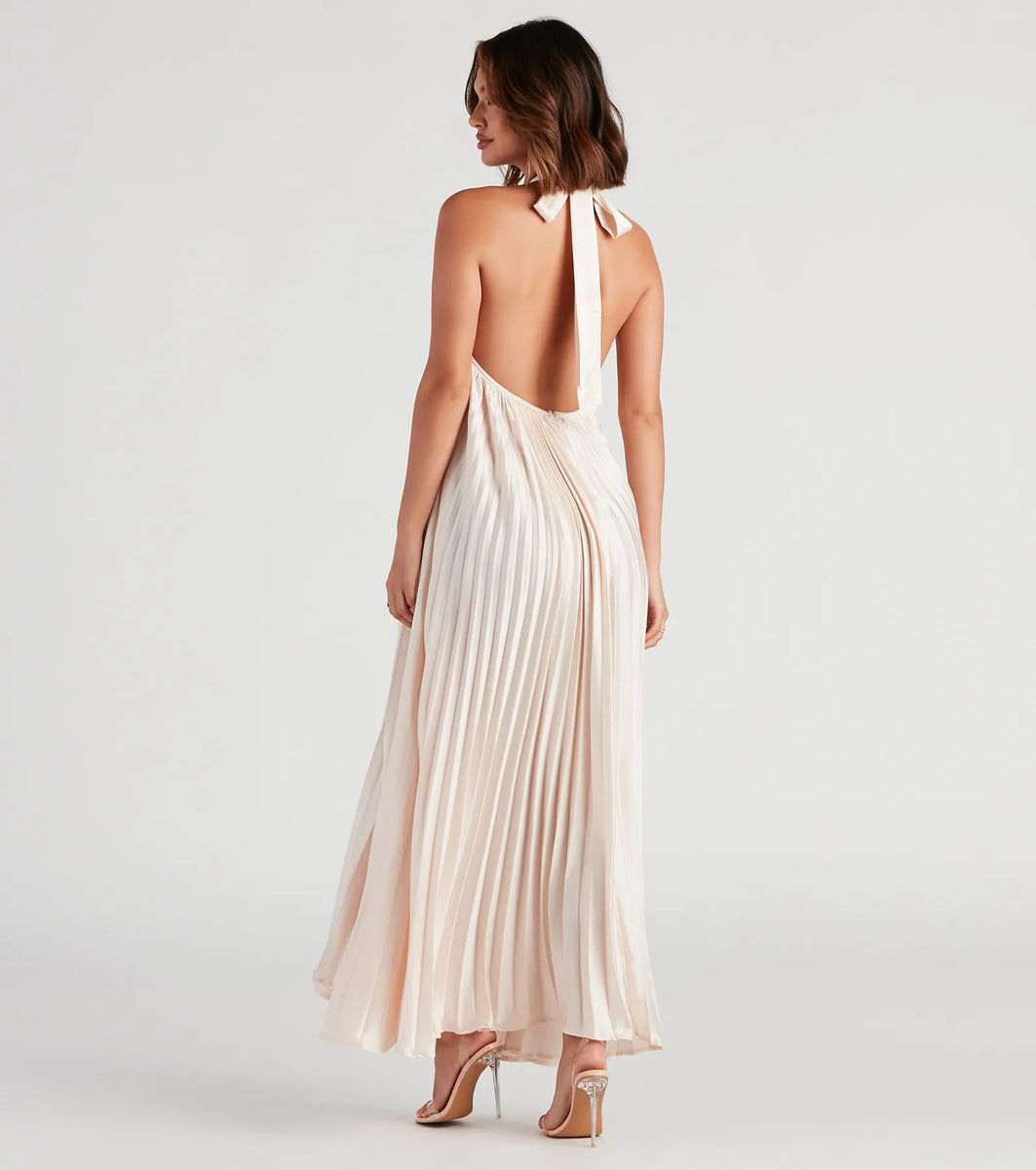 新品　maisoncelon pleated halter maxi dress pleated halter maxi dress – célon