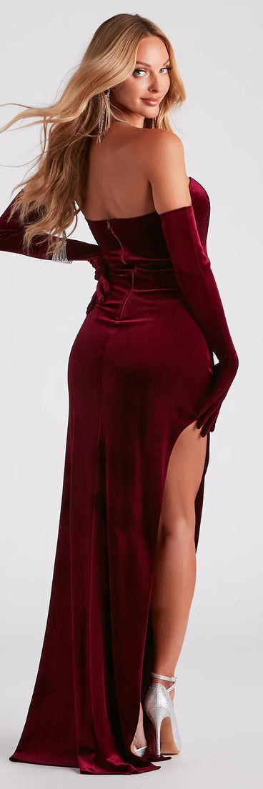 Anastasia Velvet Formal Dress And Gloves Set
