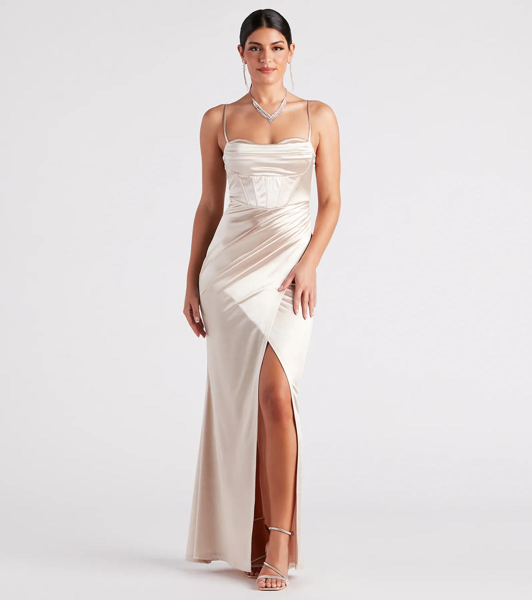 Stacie Satin Corset Wrap Formal Dress | Windsor Stacie Satin Corset Wrap Formal Dress | Windsor