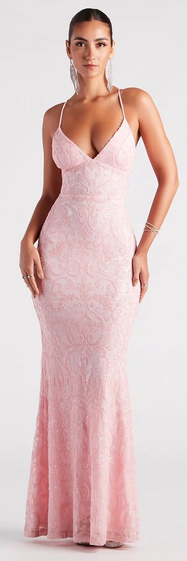 Bring a fun and feminine vibe with the Bethanie Formal Sequin V-Neck Mermaid Dress, a scroll-stopping style from Windsor's pink homecoming dress collection that brings playful charm to every HOCO moment.