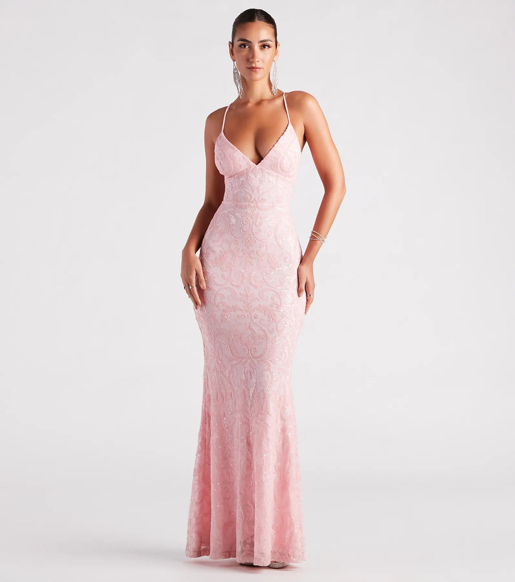 Bethanie Formal Sequin V Neck Mermaid Dress Windsor