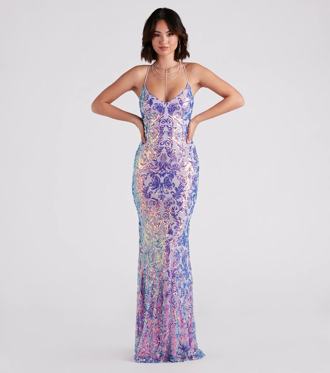 Taisia Formal Sequin Scroll Dress Taisia Formal Sequin Scroll Dress