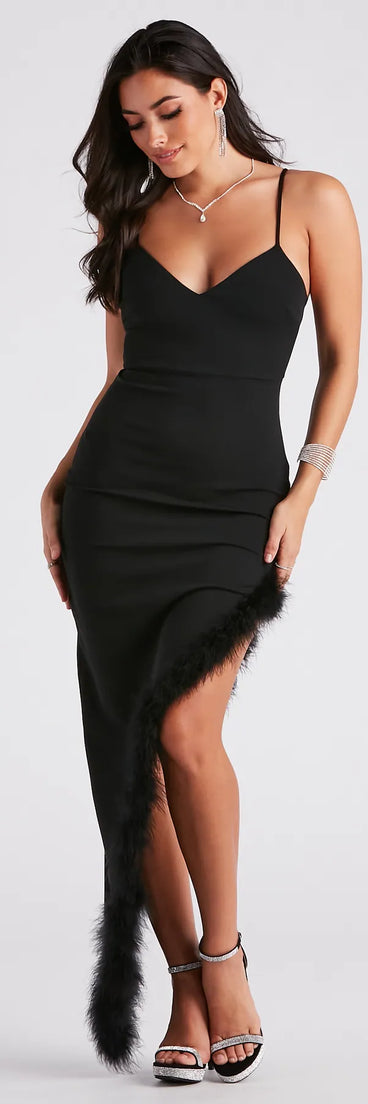 Kamila Formal Crepe Marabou Feather Dress