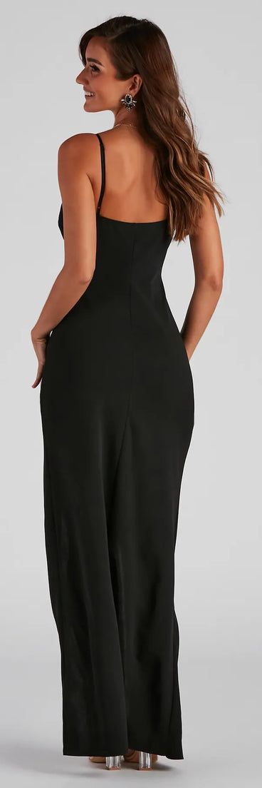 Sasha Formal High Slit Wrap Dress in black, a stunning maid-of-honor dress with a flattering fit and romantic details, perfect for autumn wedding themes.