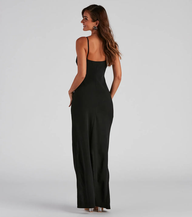 Sasha Formal High Slit Wrap Dress in black, a stunning maid-of-honor dress with a flattering fit and romantic details, perfect for autumn wedding themes.