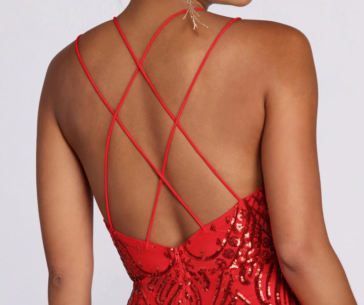 Salma Formal Sequin Scroll Print Dress | Windsor Salma Formal Sequin Scroll Print Dress | Windsor