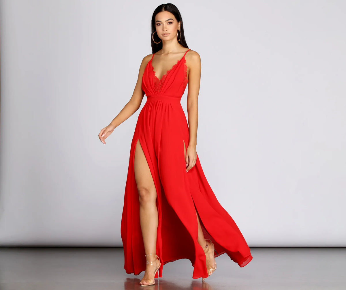 Angelique Formal High Slit Lace Dress | Windsor
