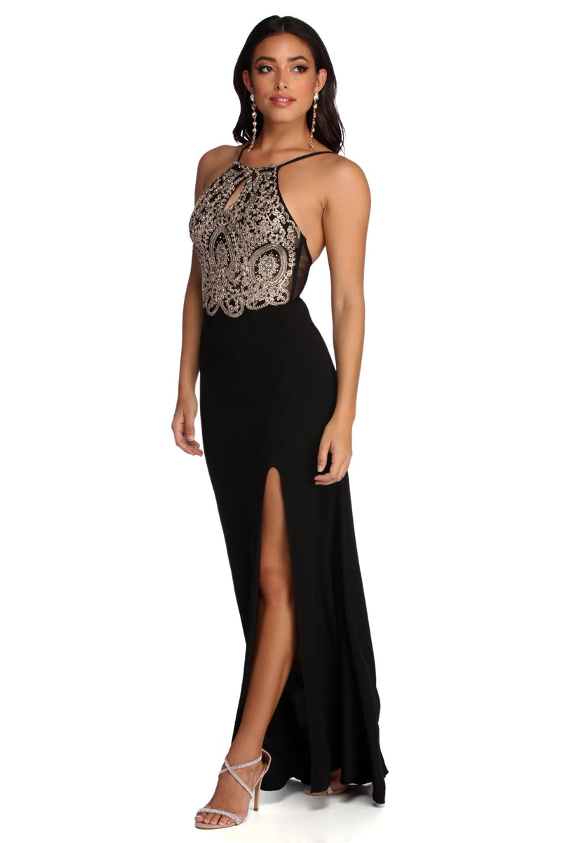 slim fit dress slacks Black Lace Panel Cutout Halter Gown main image 1