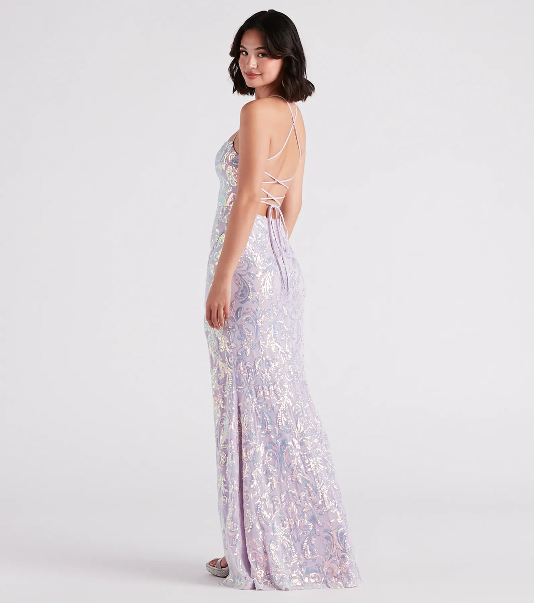 Edlyn Sequin Laceup Mermaid Formal Dress | Windsor Edlyn Sequin Laceup Mermaid Formal Dress | Windsor