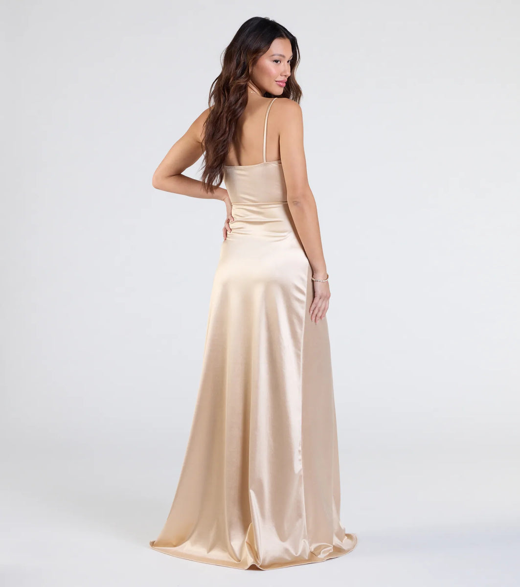 Maisy Cutout High Slit Satin Formal Dress | Windsor Maisy Cutout High Slit Satin Formal Dress | Windsor