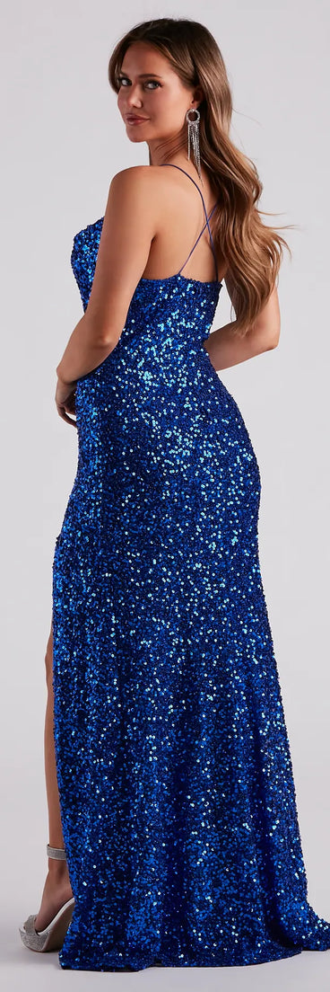 Own your moment in the Esperanza Formal Sequin Cowl Dressin royal blue, a standout 2025 Homecoming Dress that captures all the glam and energy of the night.