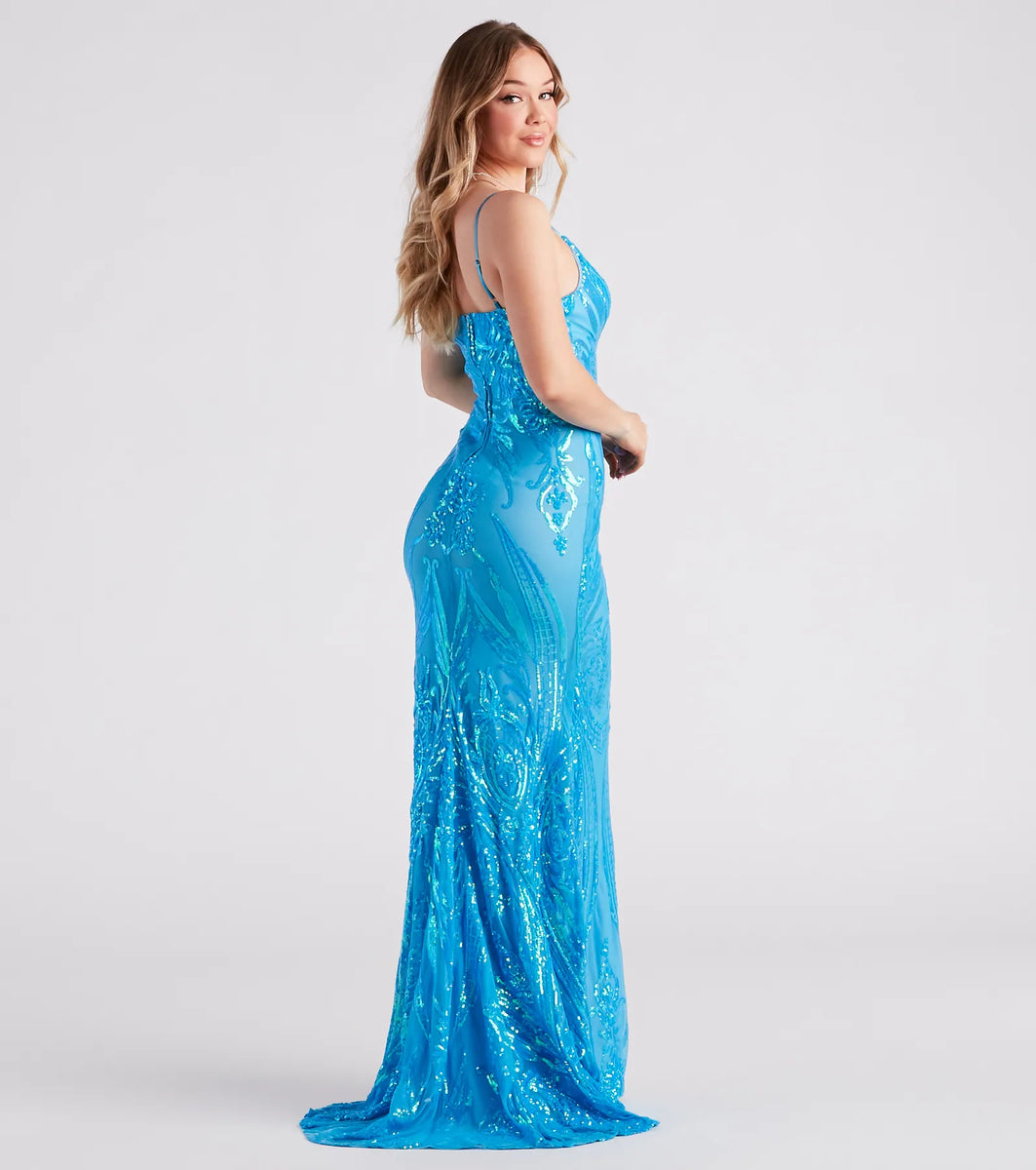 Graphic Sequin Mermaid Fromal Dress FT19747