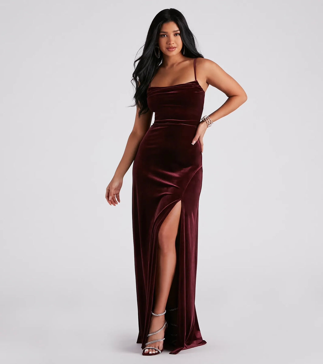 スーツ・フォーマル・ドレス acka velour long dress Velvet Formal Dresses | Azazie CA