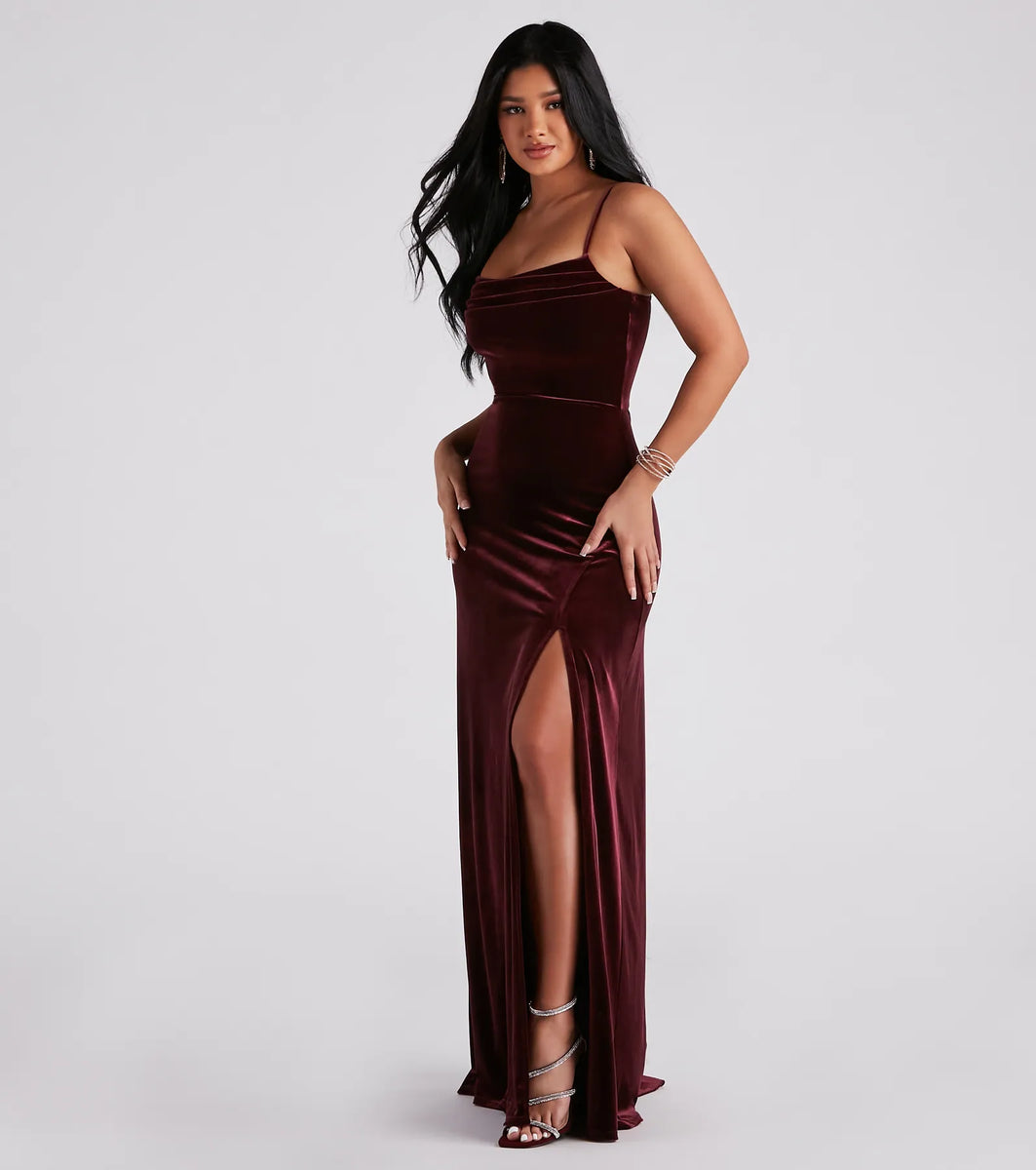 aline velvet dress a line long sleeve Aline Black Velvet Long Prom