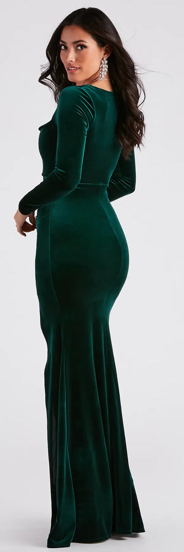 Adrianna Velvet Long Sleeve Mermaid Dress