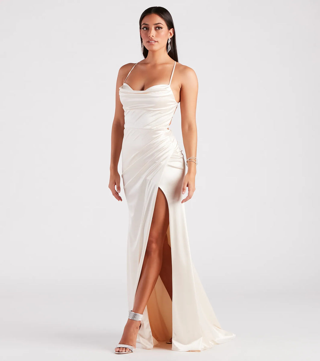 Melinda Satin Lace-Up Formal Dress | Windsor Melinda Satin Lace-Up Formal Dress | Windsor