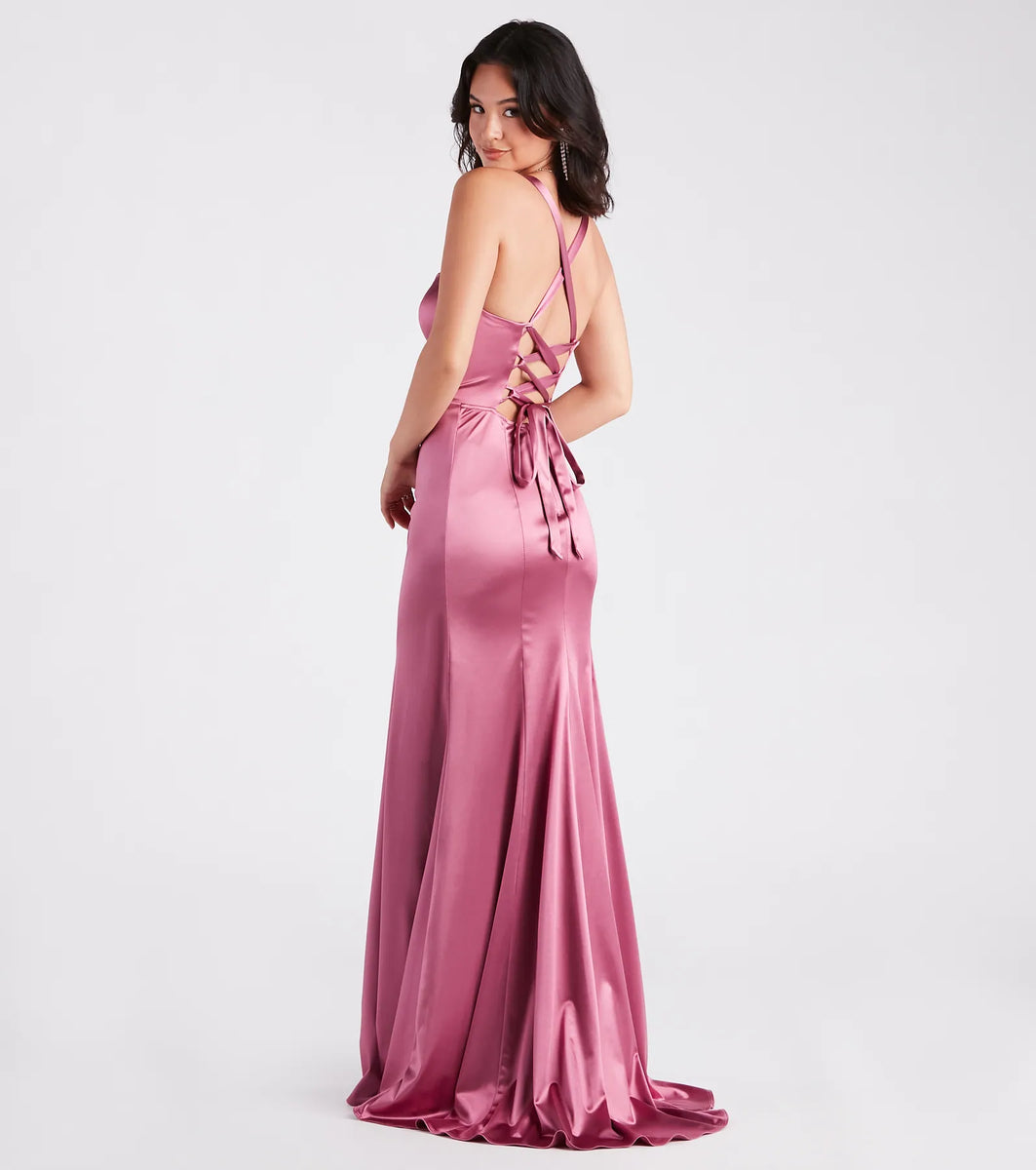 Cassie Formal Satin Lace-Up Mermaid Dress | Windsor