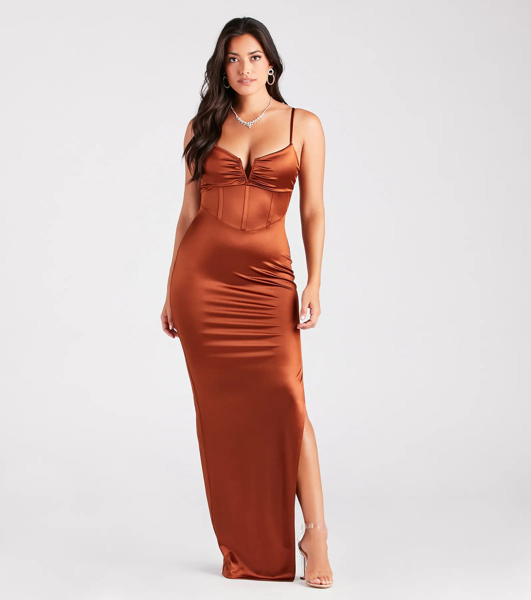 dark brown ruched dress Plus-Size Long A-Line Prom Dress: CL7485C Navy / 16 main image 1