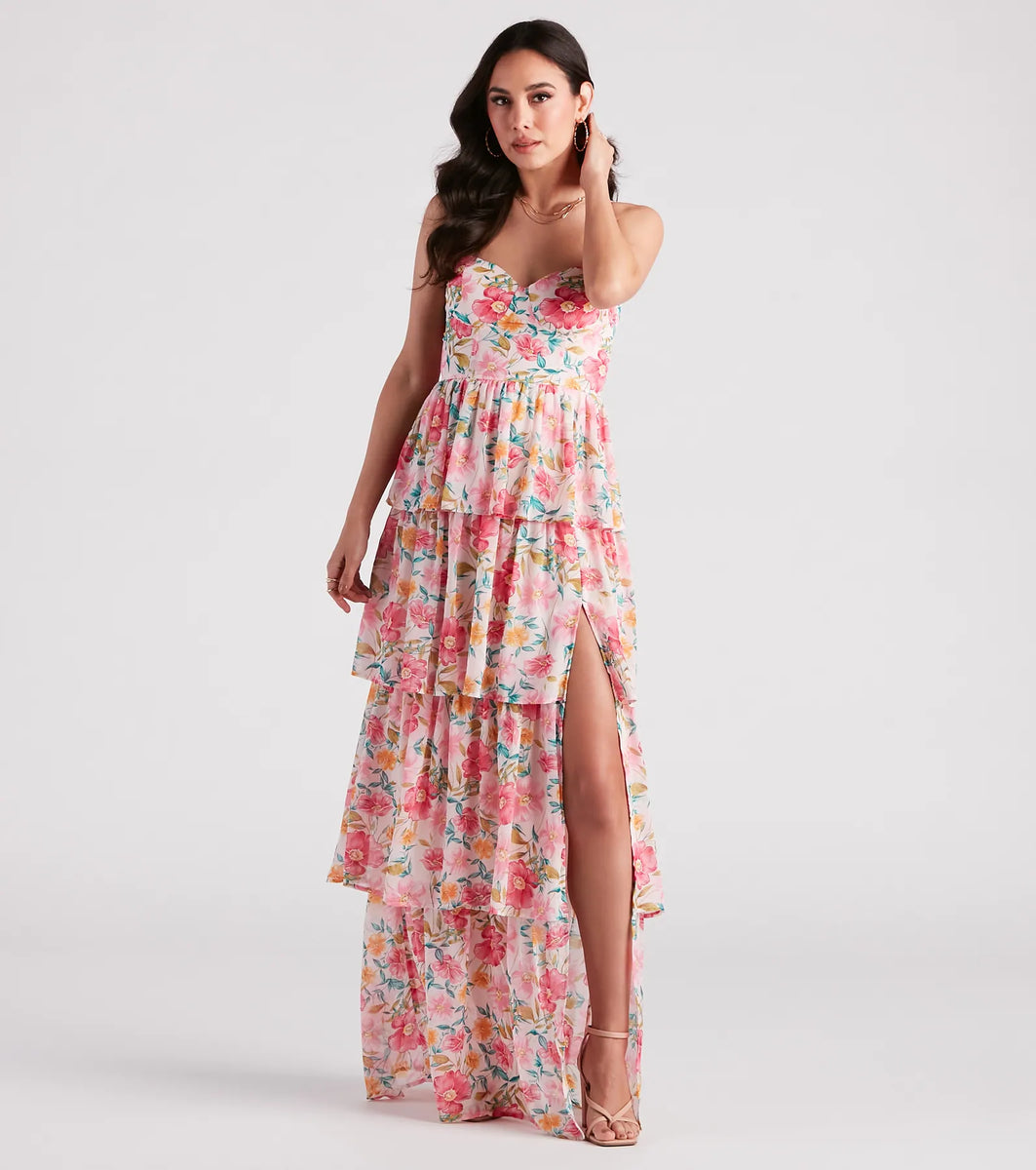 Sheryl Formal Floral Chiffon Ruffle Dress | Windsor