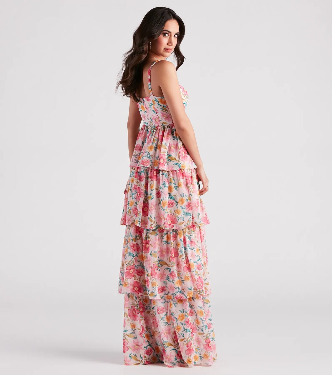 Sheryl Formal Floral Chiffon Ruffle Dress | Windsor