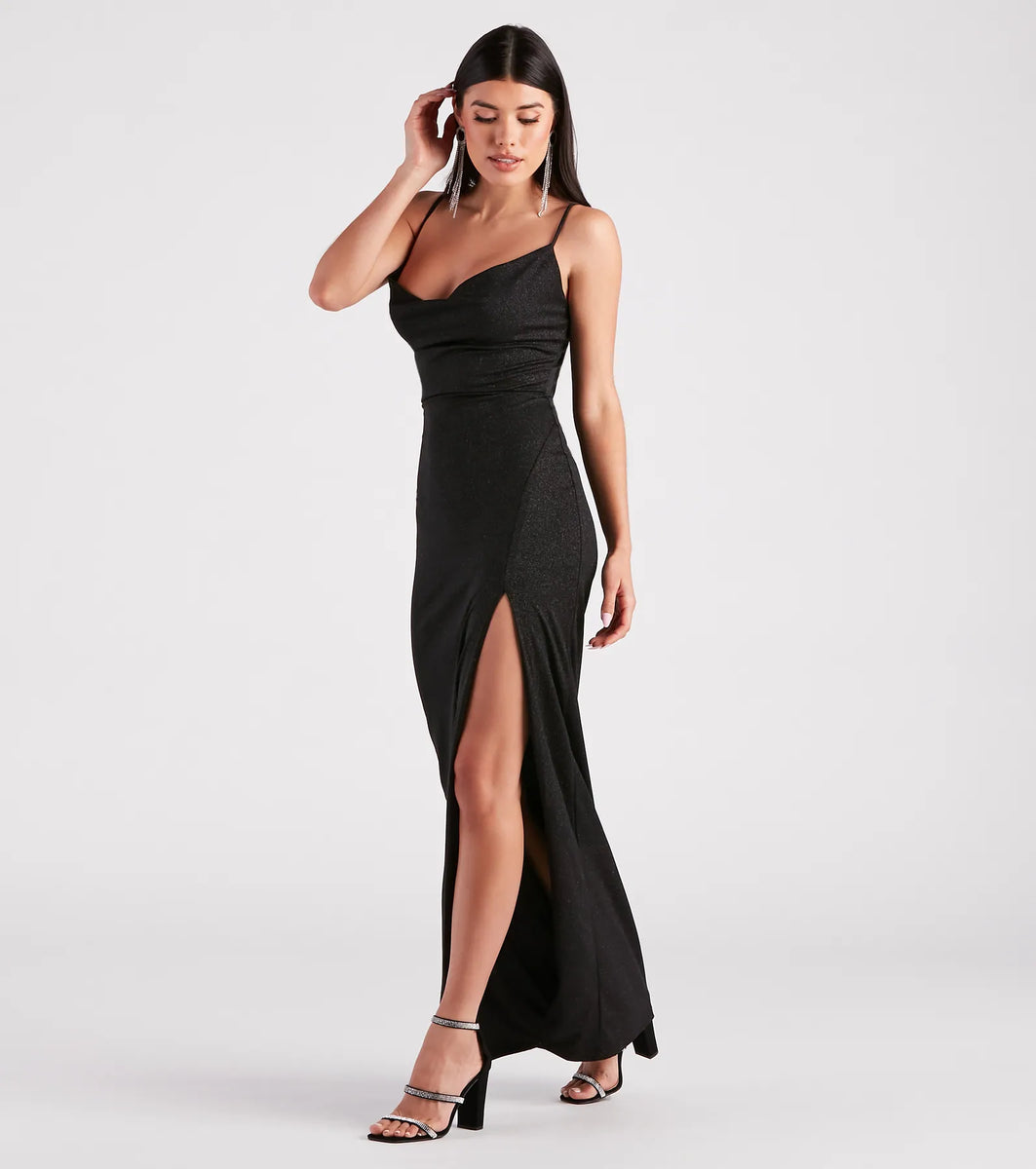 Shelly High Slit Glitter Knit Formal Dress | Windsor Shelly High Slit Glitter Knit Formal Dress | Windsor