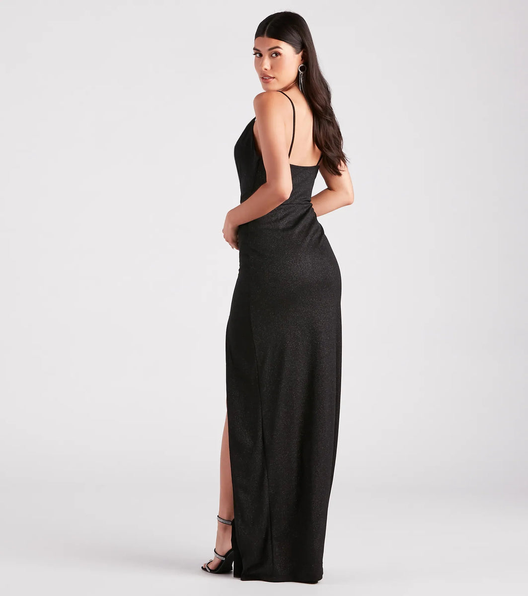 Shelly High Slit Glitter Knit Formal Dress | Windsor