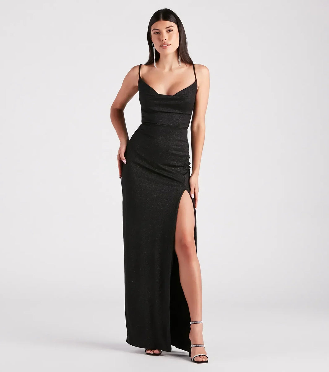 【週末限定値下げ】 shelly dress Shelly High Slit Glitter Knit Formal Dress | Windsor