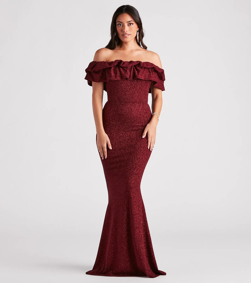 halsey formal glitter ruffled mermaid dress Halsey Formal Glitter Ruffled Mermaid Dress
