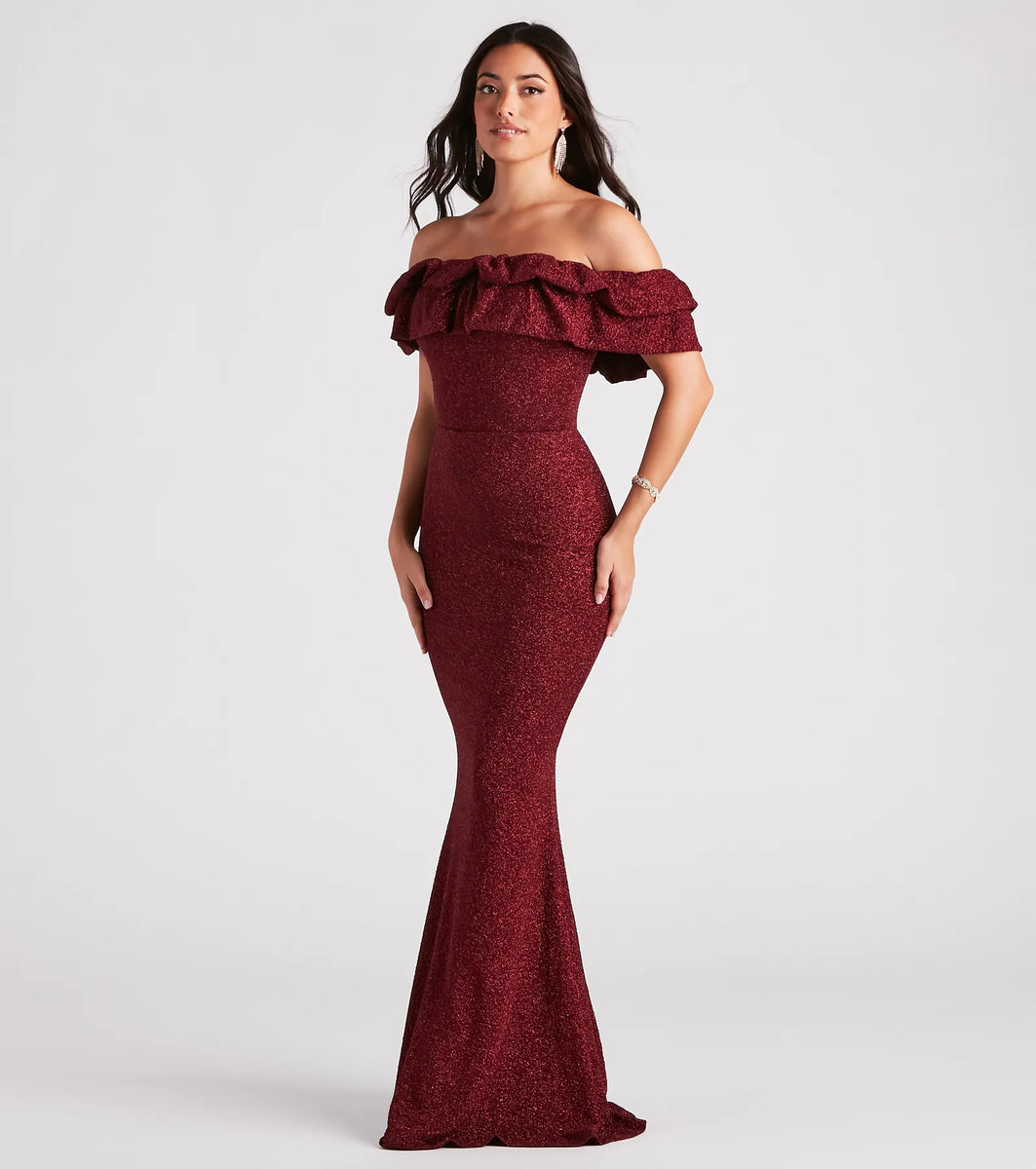 Halsey Formal Glitter Ruffled Mermaid Dress Halsey Formal Glitter Ruffled Mermaid Dress