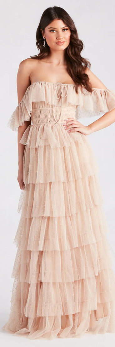 Angela Ruffled Tulle A-Line Formal Dress