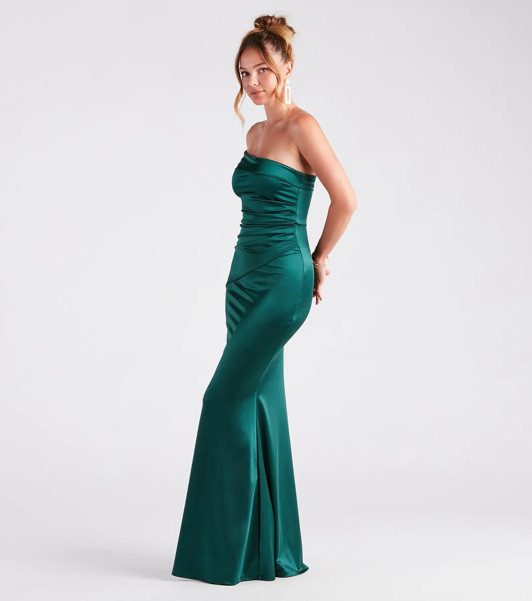 Satin Mermaid Formal Dress with Ruffle Trim Dusk