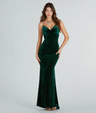 The Brenda Formal Velvet Strappy Mermaid Dress is a hunter green dress, an essential holiday or NYE dress that pairs chic style with versatility making it perfect for cocktail events, New Year's Eve parties, or as a winter wedding guest look.