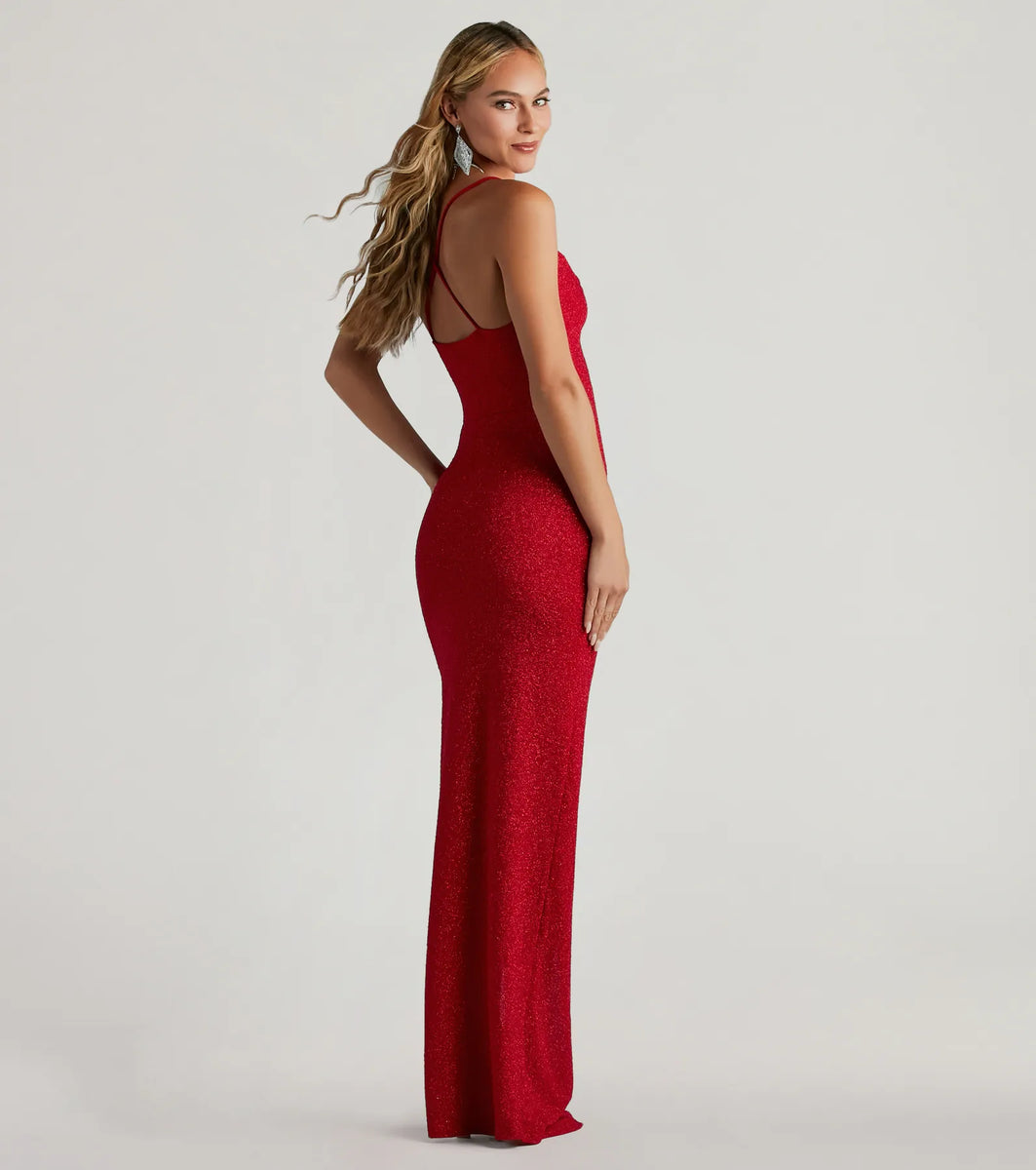 meryl formal glitter long dress Long V-Neck Mermaid Prom Dress with Glitter Print Rose Gold / 2 main image 0