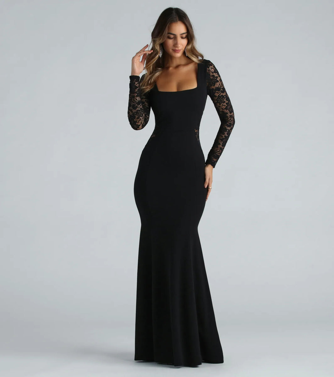Gigi Formal Crepe Lace Long Sleeve Mermaid Dress | Windsor Gigi Formal Crepe Lace Long Sleeve Mermaid Dress | Windsor