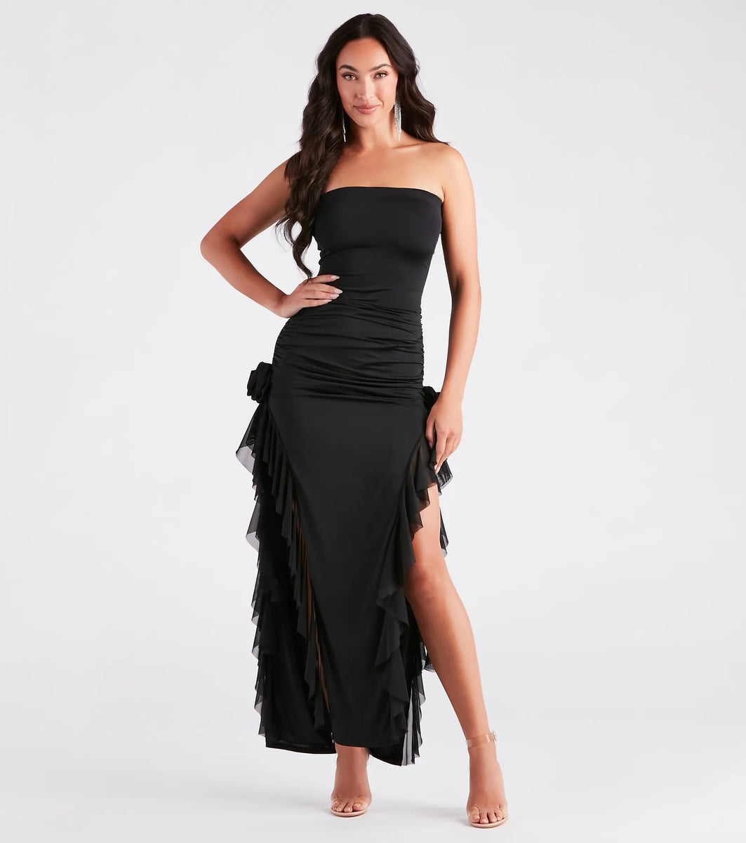Kenna Rosette Applique Ruffled Formal Dress | Windsor Kenna Rosette Applique Ruffled Formal Dress | Windsor