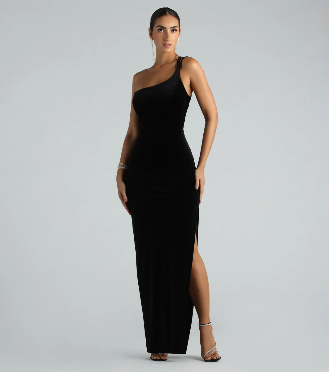 Lilian Formal Glitter Velvet Strappy Back Long Dress | Windsor