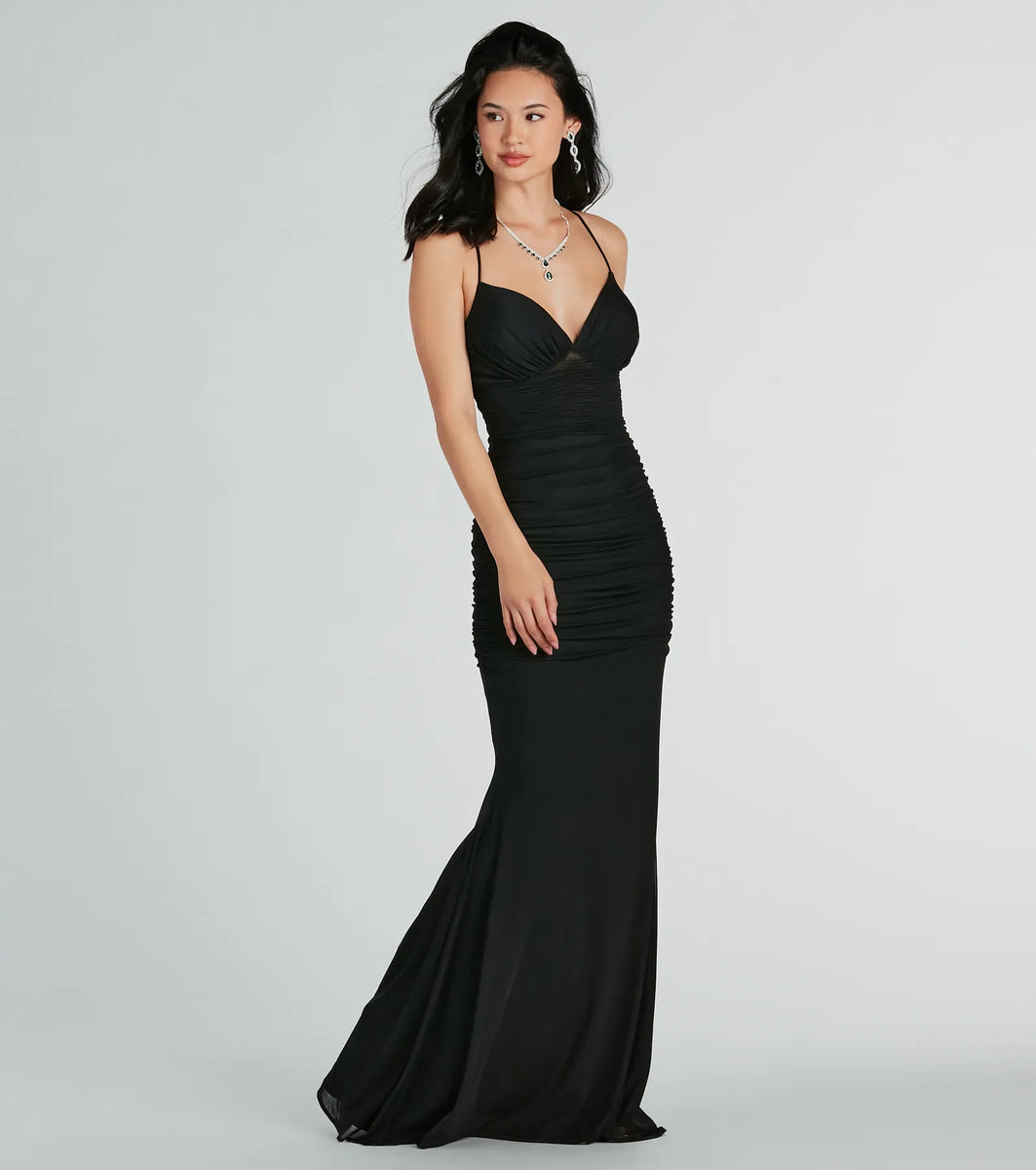 Lexi Formal Mesh Lace-Up Mermaid Long Dress | Windsor Lexi Formal Mesh Lace-Up Mermaid Long Dress | Windsor