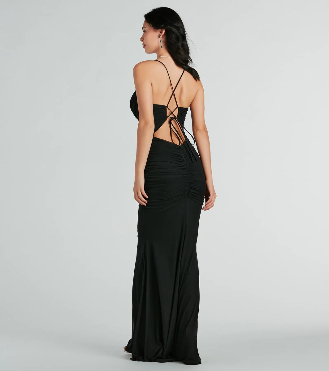 Lexi Formal Mesh Lace-Up Mermaid Long Dress | Windsor