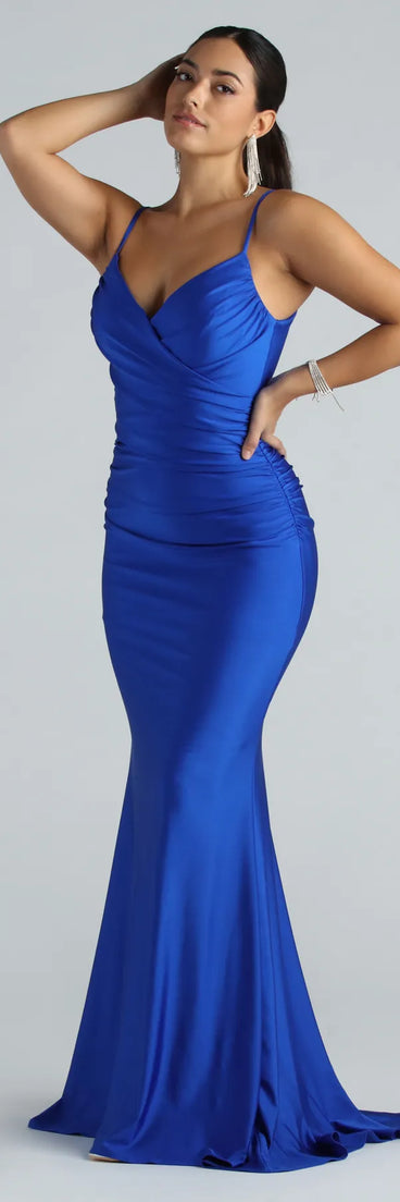 Kollyn Formal Surplice Ruched Mermaid Dress